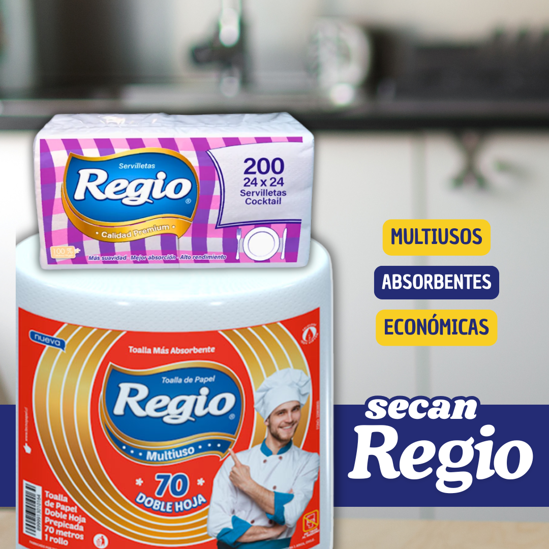 Servilletas y Toalla de Papel Regio Multiusos, Absorbentes y Económicas ideales porque secan Regio